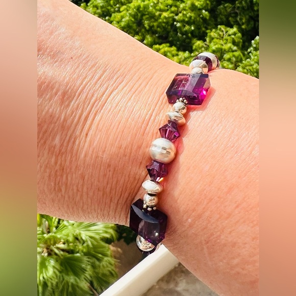 Jewelry - Elegant Purple Swarovski Crystal Beads and Sterling Silver Bracelet